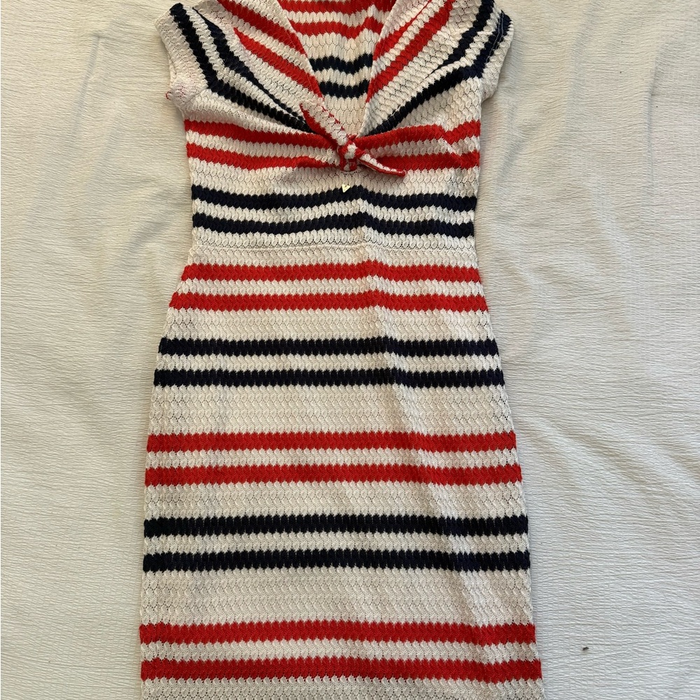 Guess Striped Knit Midi Dress in Red, Navy, and White
